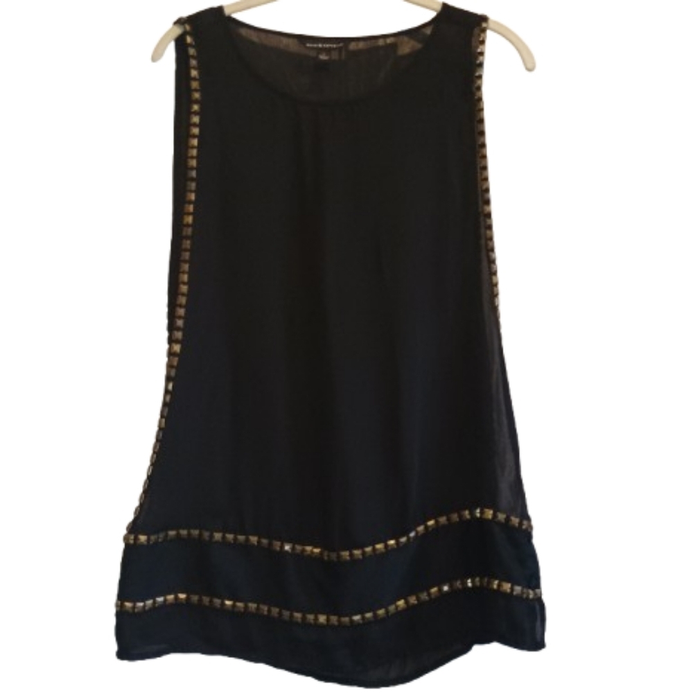 Rock & Republic Black Studded Open Side Sleeveless Top Sz S Gold Square Beads... - Picture 3 of 14